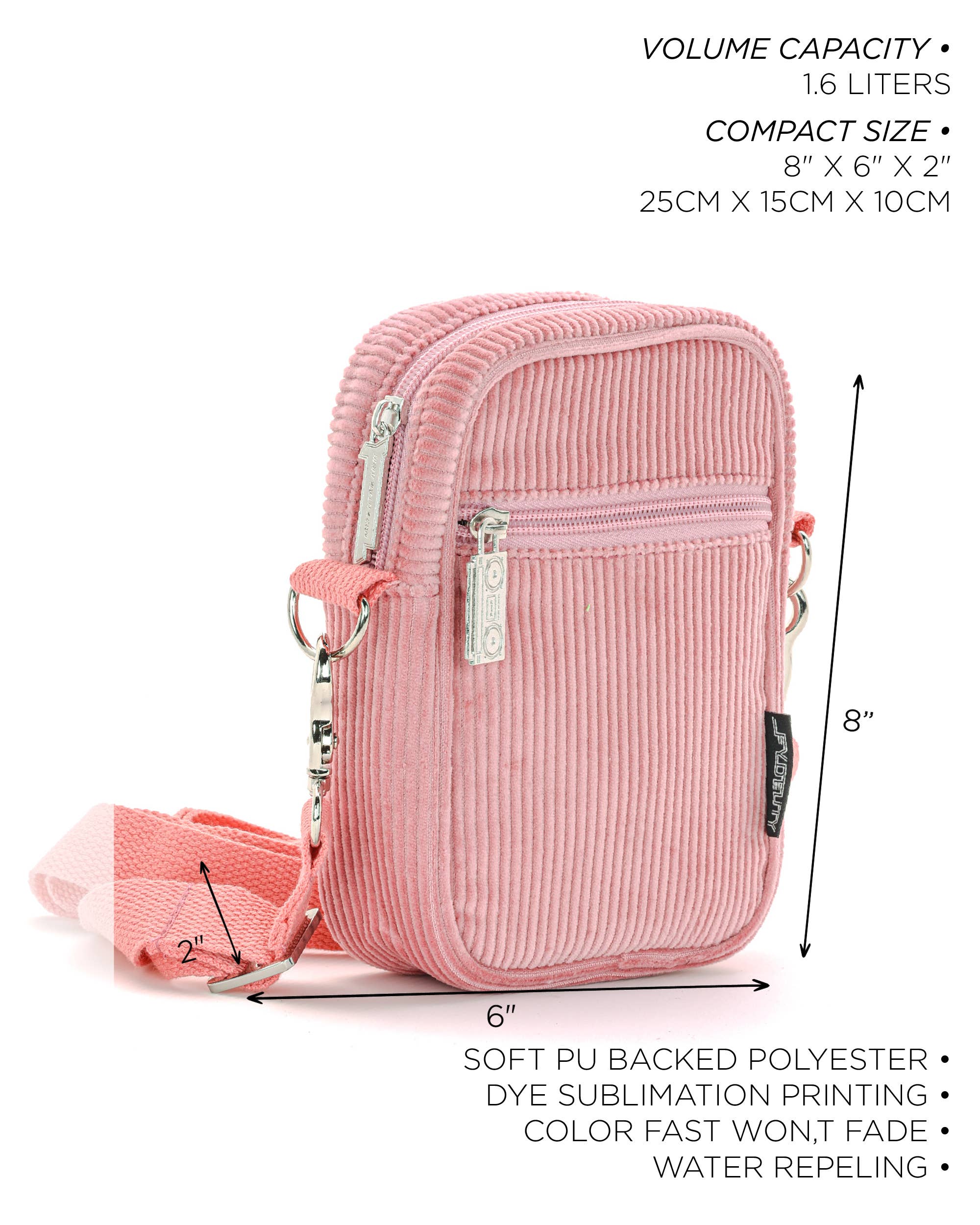 Fydelity Small Crossbody Shoulder Bag - Corduroy Pink - Image 3