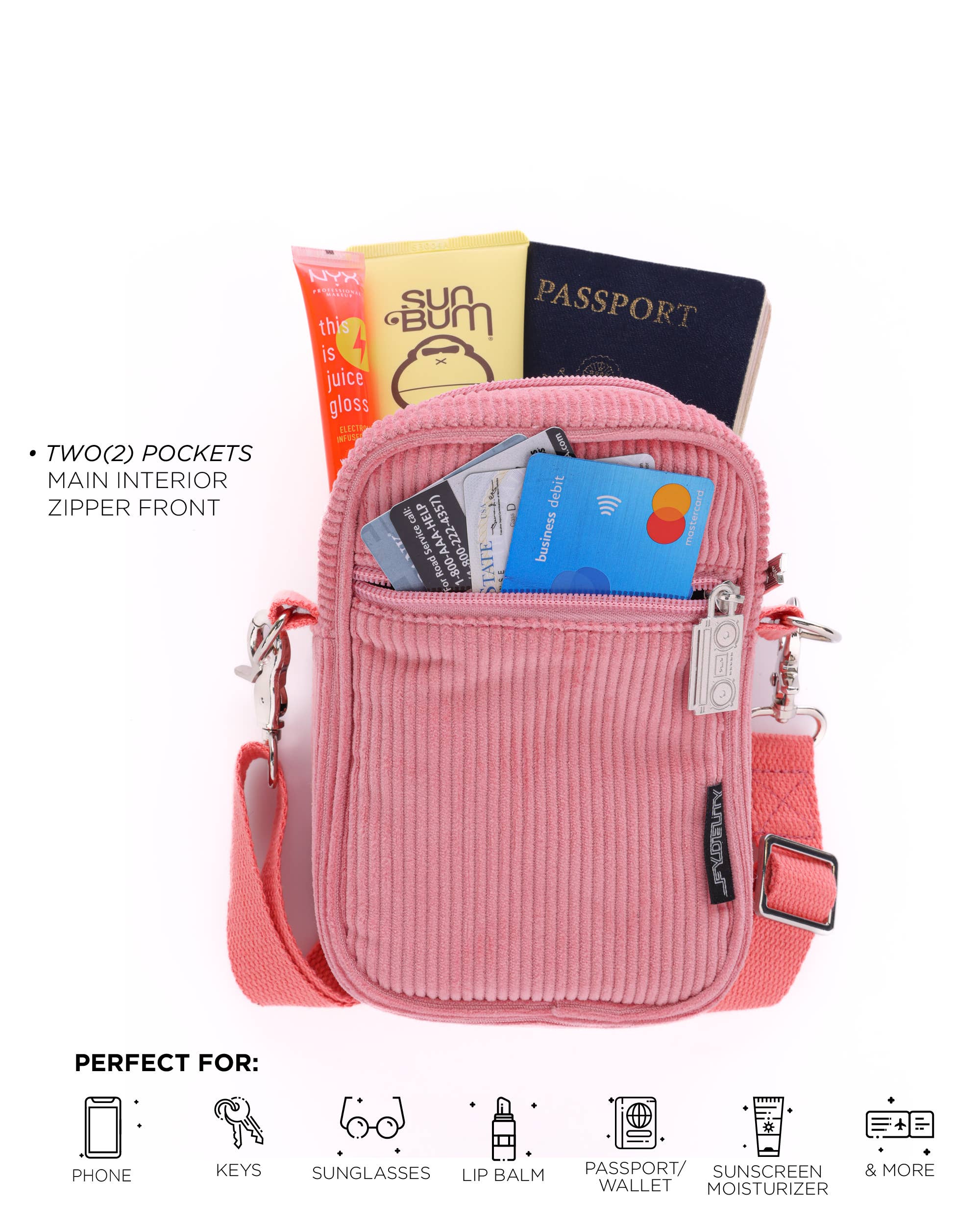 Fydelity Small Crossbody Shoulder Bag - Corduroy Pink - Image 4