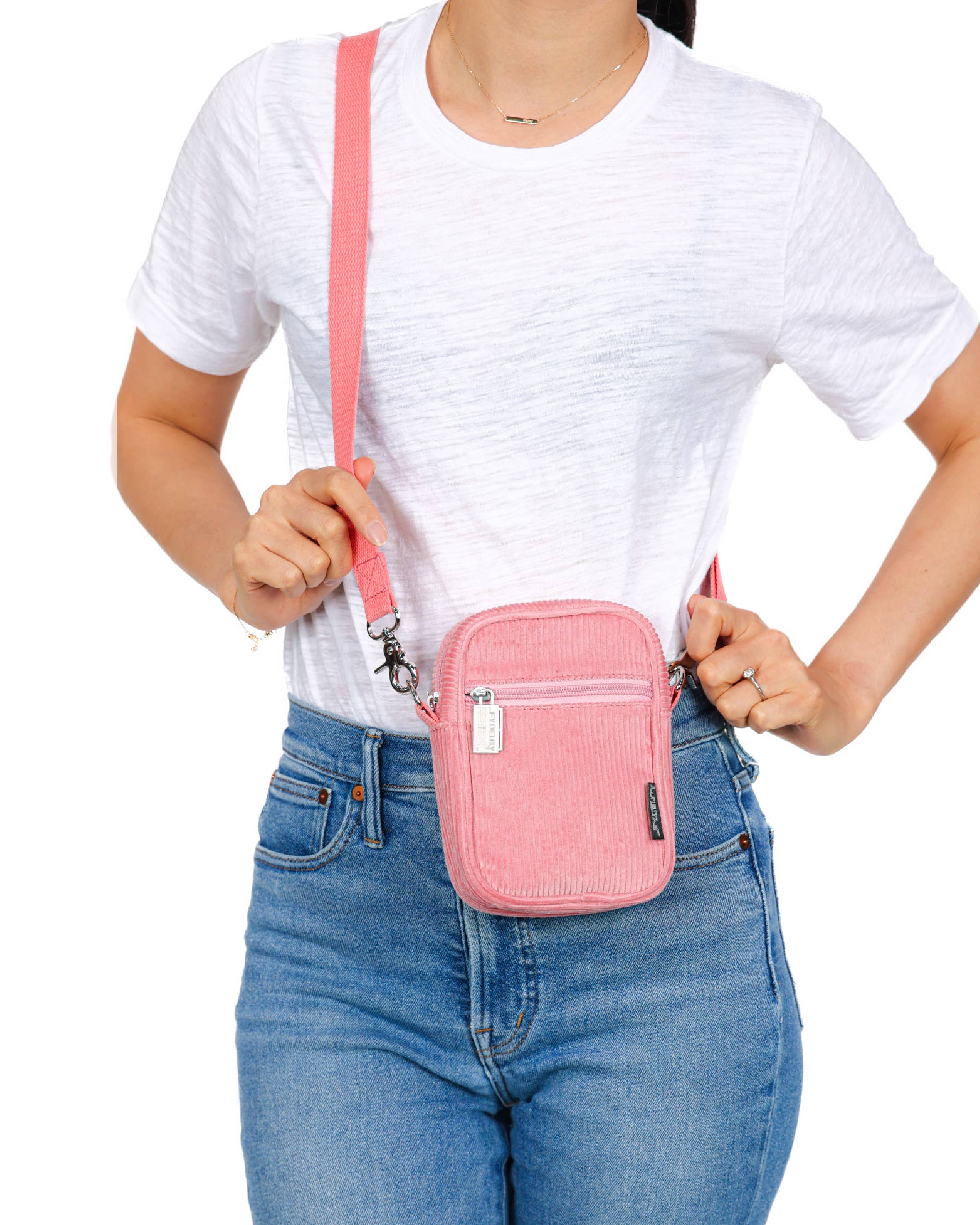 Fydelity Small Crossbody Shoulder Bag - Corduroy Pink - Image 5