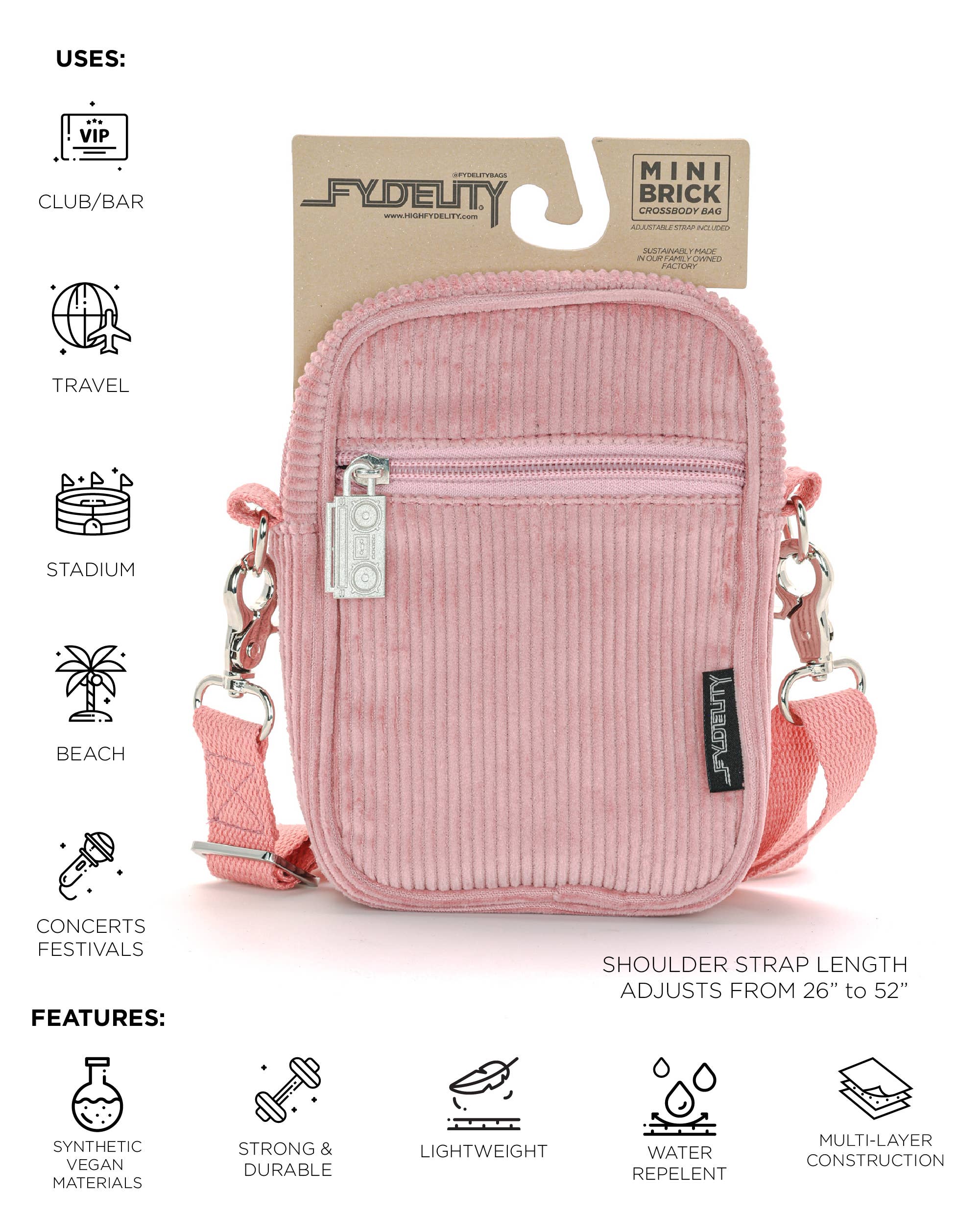 Fydelity Small Crossbody Shoulder Bag - Corduroy Pink - Image 8