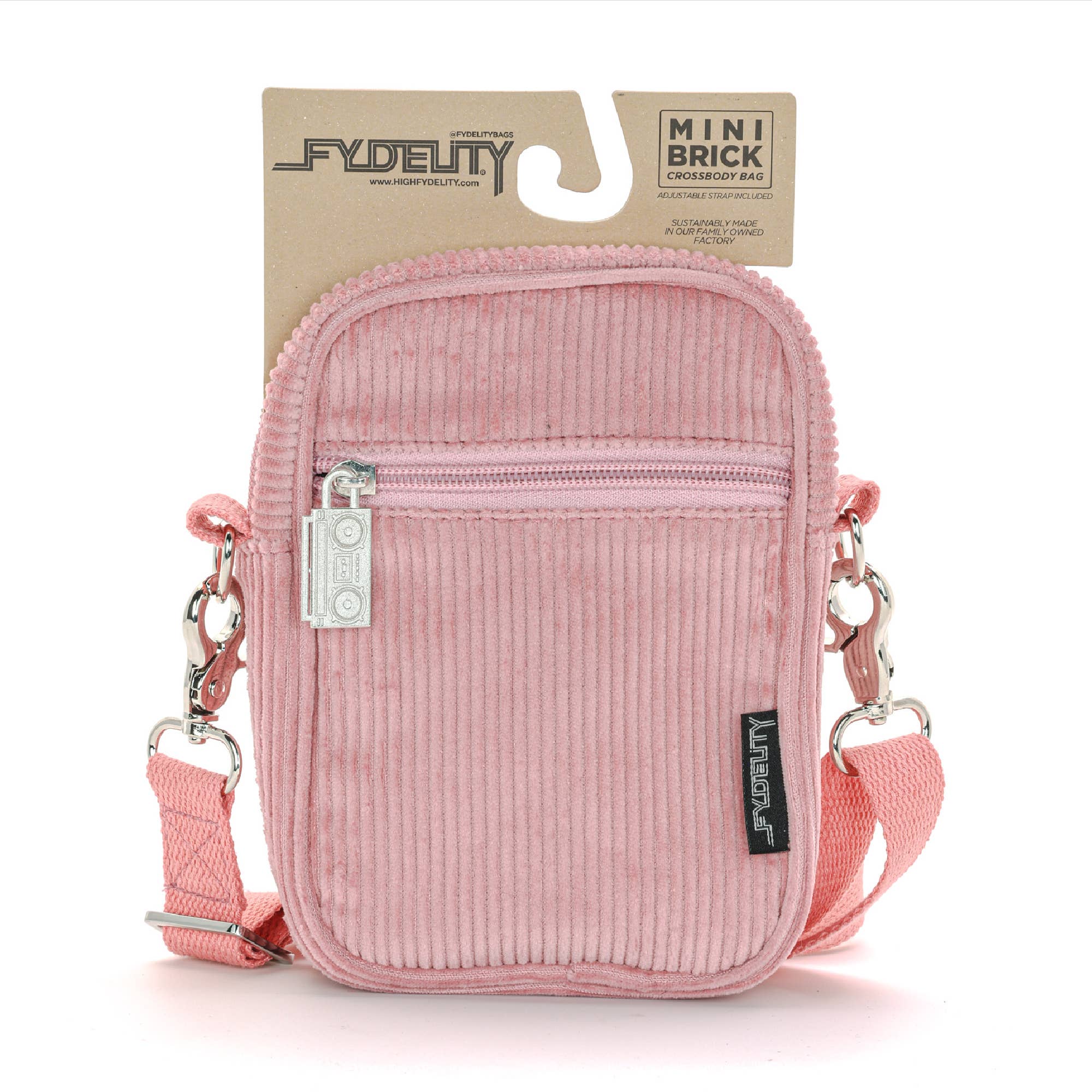 Fydelity Small Crossbody Shoulder Bag - Corduroy Pink - Image 9